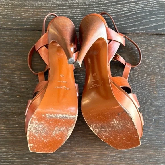 Saint Laurent Brown Leather Knotted High Heel Sandals - Picture 3 of 6